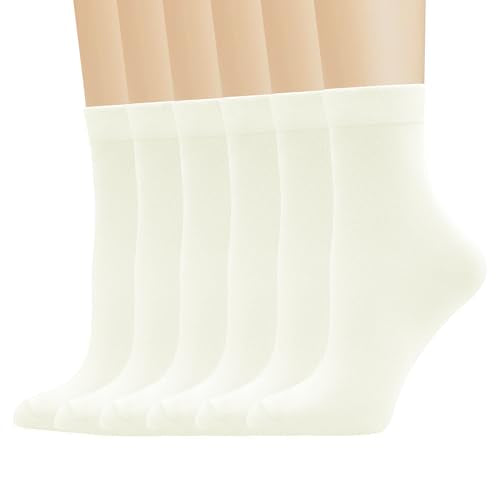 Women Thin Socks Rayon Bamboo Ankle Silky Quarter Anti Odor Casual Summer Socks 6 Pairs - color: Cream, size: 3-7