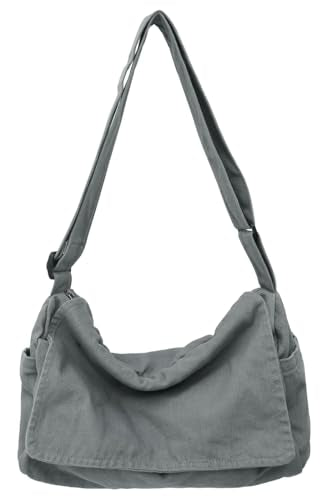 Messenger Bag for Women Men Satchel Bag Canvas Crossbody Shoulder Bag Casual Sling Bag - color: Dark Grey