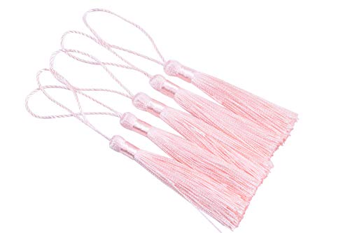 KONMAY 20pcs 3.5'' Small Silky Soft Craft Mini Bookmark Tassels with Loops for Jewelry Making, Gift Wrapping, Zipper Pull, Home Decor(Peach) - color: Peach