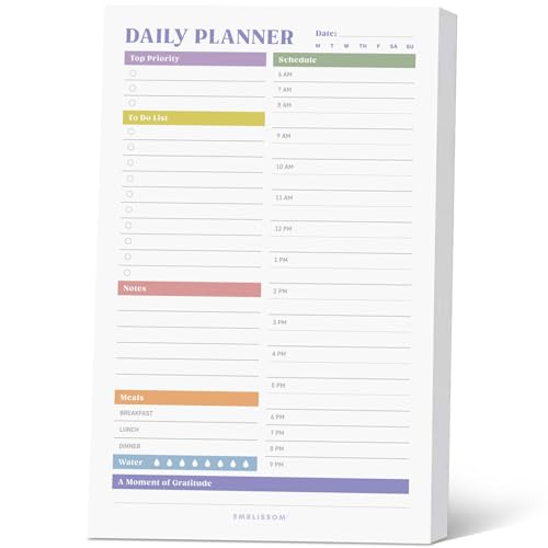Daily Planner Notepad, 5.5 x 8.5" Tear-Off Pad – 70 Undated Sheets Focus-Enhancing Desktop Organizer with Hourly Schedule, To-Do List for Work, School (White, Colorful, 1 Pack) - size: Colorful, 1 Pack