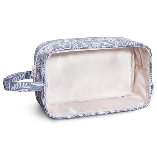 Narwey Clear Toiletry Bag for Women, Clear Cosmetic Makeup Bag for Travel - color: Blue Leaf
