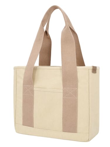 TeeYee 16oz Canvas Tote Bag Casual Multi Pocket Work Bag for Women - color: Lightkhakim, size: Medium