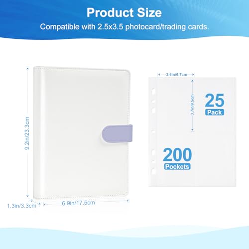 2x3 Photo Album,Refillable PU Leather A5 Photocard Binder with Adjustable Page,200 Pockets for Fujifilm Instax Mini 12 11 9 40 99 90 8 7 Evo LiPlay,Polaroid Snap PIC-300 Z2300 Instant Cameras (Purple) - color: White-Purple