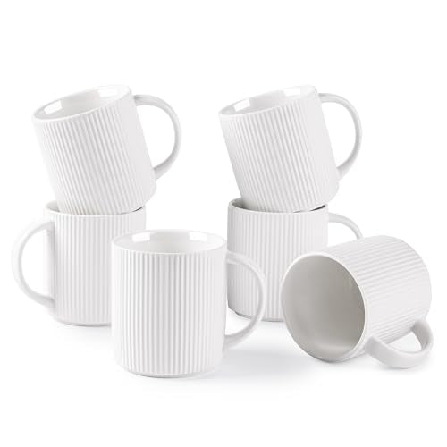 theterra Ceramic Coffee Mugs Set of 6, 14.2 oz Coffee Cups with Handle - color: Bright White, size: 14 OZ (Set of 6)