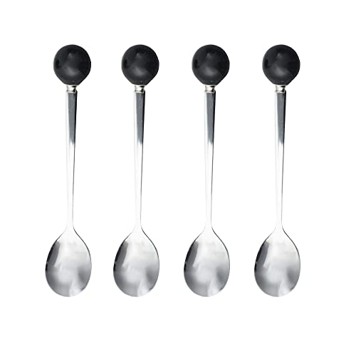 Stainless Steel Coffee Spoon,Teaspoon,Sugar Spoon,Korean Dessert Spoons with Ceramic Ball, Spoons 4 Pieces 5.5 Inches Black - color: Black