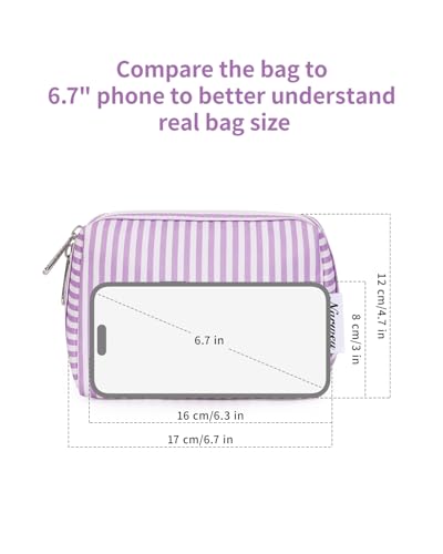 Narwey Small Makeup Bag for Purse, Travel Mini Cosmetic Bag for Women Girls - color: A-Purple Stripe, style: Small