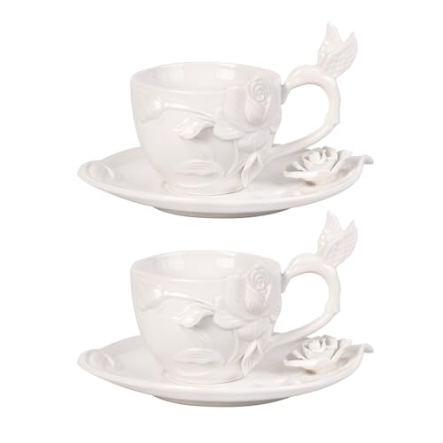 KAMMAK Tea Cups and Saucers Set of 2, 8.5 oz Porcelain Coffee Cups, 566N - size: 7KPSP566N