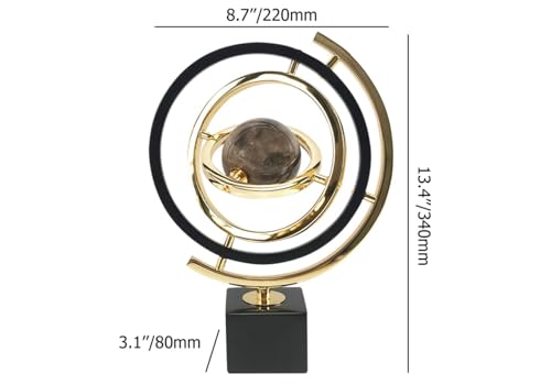 Homary Modern Abstract Art Decoration Metal Globe Ornament Sculpture Decor with Rectangle Stand Black & Gold