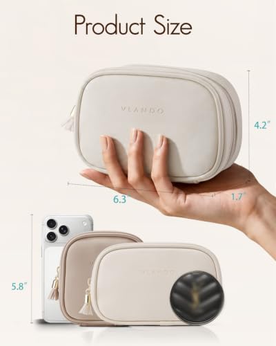 VLANDO Small Makeup Bag for Purse, Fits Lip Gloss,Brow Pencils,Cream White - color: Small-Cream White