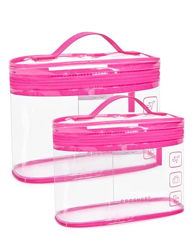 BAGSMART TSA Approved Toiletry Bag, 2 Pack Clear Makeup Cosmetic Bag Organizer, Quart Size Travel Bag for Toiletries, Carry-on Travel Accessories Essentials, Rose Red-2pcs - color: 01-Rose Red