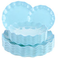 LIYH 24Pcs Light Blue Scalloped Plastic Plates Reusable For Party Events - color: Blue, size: 24(12 Guests)
