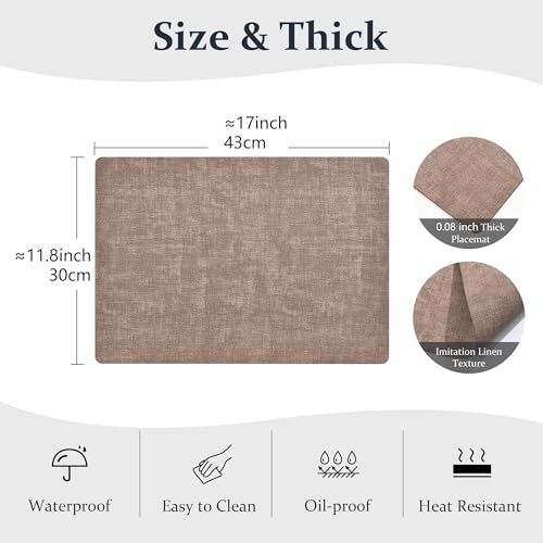 FROMHEART Faux Leather PU Placemats Set of 6 (Dark Coffee,11.8" x 17") - color: Dark Coffee, size: Set of 6