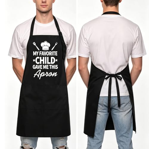 Rosoz Funny BBQ Black Chef Aprons for Men Adjustable Kitchen Cooking Aprons - color: My Favorite Child Gave Me