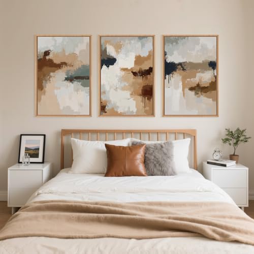 LHIUEM Large Abstract Brown Grey Framed Canvas Wall Art,Neutral Brush Stroke Pastel Wall Decor,Modern Color Block Wall Painting,Minimalist Artwork for Living Room,Bedroom,Dining Room,Office -24"x36"x3 - color: Abstract Brown Grey Wall Art, size: 36"L x 24