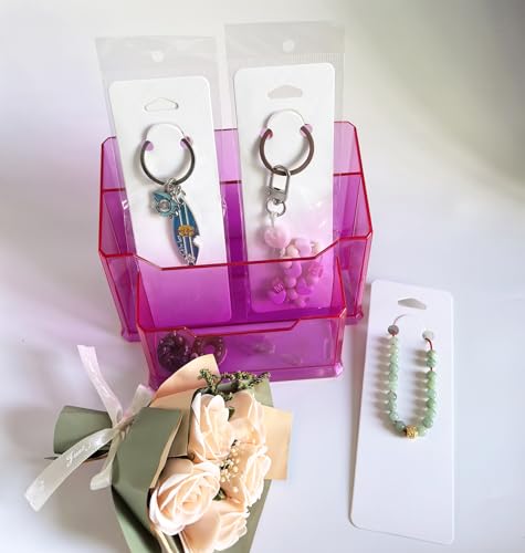 100 Set Keychain Display Cards with Bags,Jewelry Packaging Blank Hanging Cards for Selling - color: White 5.9"x2"