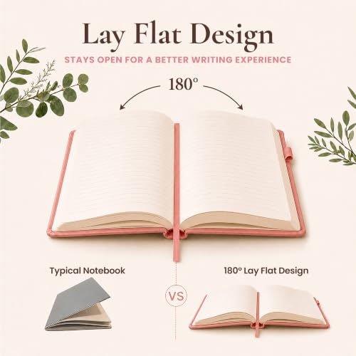 Lined Journal Notebook Hardcover Leather Bound 300 Pages A5 Pink Cute Diary - color: Pink, size: A5 300 Pages