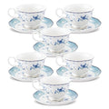fanquare Blue Rose Porcelain Tea Cup and Saucer Set for 6 - color: Blue Rose tea cup set