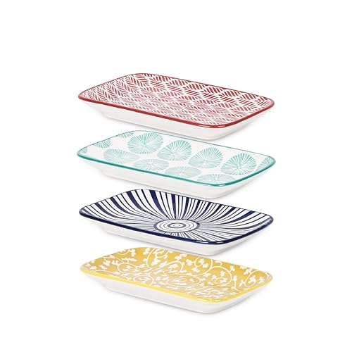 Selamica Ceramic Rectangular Salad Plates Set of 4, Small Serving Plates for Appetizers, Sushi, Fruit, Assorted Colors - color: Assorted Colors, size: 8 Inch, Set of 4