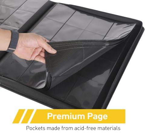 Top Loader Binder 16 Pocket, Holds 640+ Cards in 3" x 4" Toploaders, Ringless 20 Double-Sided Sleeves, Side-Loading, Spine Label with Maker Pen Toploader Binder for TCG, MTG, Sports Cards - color: Gold, size: 16-Pocket, Holds 640 Cards