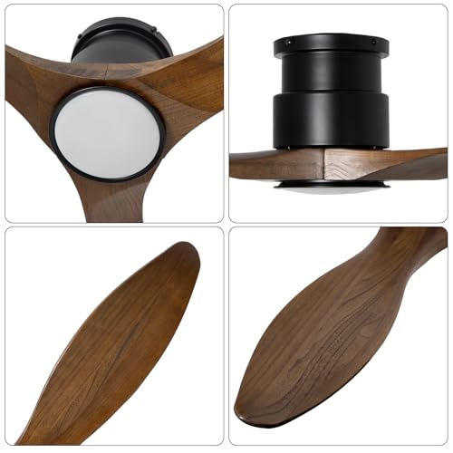 52'' Amber Ceiling Fan with Lights, Low Profile Flush Mount - color: Flush Mount - Amber wood - pointed