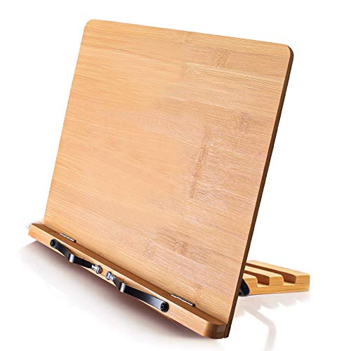 wishacc Bamboo Book Stand Cookbook Holder with 5 Adjustable Height 13.2 x 9.2 - size: 13.2 x 9.2 inches