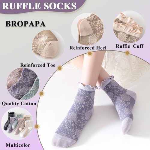 Women‘s Ruffle Ankle Socks,Vintage Patterned,Short Casual Dress Sock,Cute Princess Lettuce Floral Socks 6 Pack - color: Cute Color