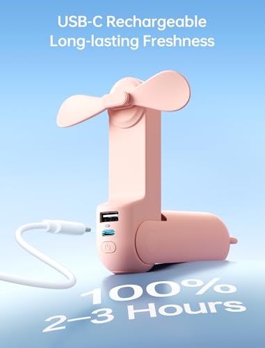 JISULIFE 3 IN 1 Portable Fan with Power Bank & Flashlight Featured - color: Pink