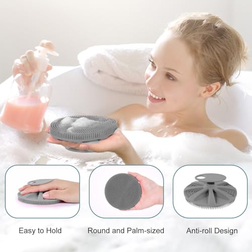 INNERNEED Food-Grade Soft Silicone Body Scrubber Shower Brush, Gray - color: Gray