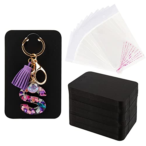 Temlum 3''x4.7'' Keychain Display Cards with Self-Sealing Bags, Black 100p - color: Black