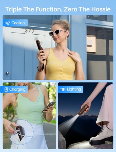 JISULIFE 3 IN 1 Portable Fan with Power Bank & Flashlight Featured - color: Brown