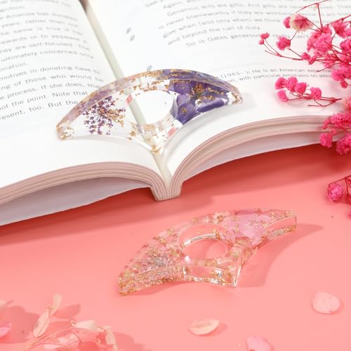 Book Page Holder, Thumb Page Holder for Reading, 2 Pcs Handmade Dried Flower Resin Bookmark, Thumb Ring Pages Holders Books Opener Holders Reading Accessories for Teachers Readers Book Lovers Gifts
