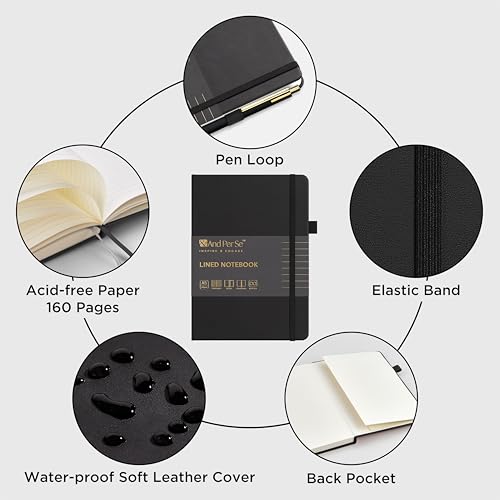 &And Per Se Lined Journal and Pen Set (3 Packs), A5 Leather Hardcover Notebook with Pen & Stationary Set, 160 Pages 100GSM Thick Ruled Paper Journal for Business Work Writing (Black-Blue-Brown) - color: Black-Blue-Brown
