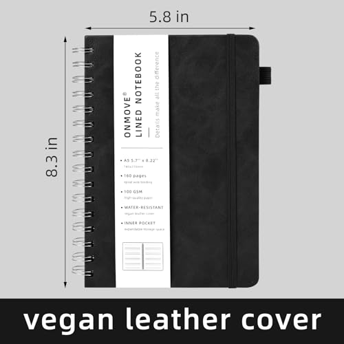 Spiral Notebooks Journal for Women Men 12 Pack Bulk Leather Hardcover with Pen Holder A5 160 Pages 100 GSM Thick Paper for Work School Lined Black - color: Black