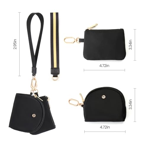 Mini Dual Pouch Wristlet Wallet for Women – Zip Around wristlet Keychain Wallet with 2 Wristlets, Ideal for Dog Walking, Coffee Runs & Lunch Break Essentials (Black) - color: Black