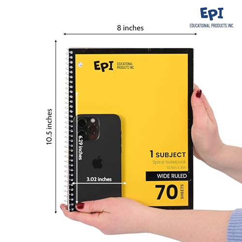 EPI Spiral Notebook | Wide - 70 Sheets, Durable Spiral Binding | 10.5 x 8 in | Classroom Supplies | School, Office, Note Taking, Journaling - 3 Pack - color: Yellow, size: 3