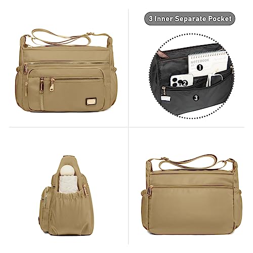 NPBAG Crossbody Bag for Women, Shoulder Purse Handbag Messenger Bag, Trendy Pocketbooks, Waterproof and Multi-Pockets - color: Khaki