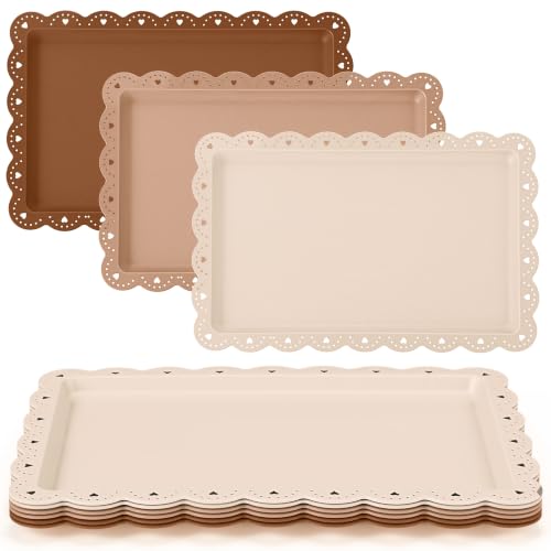 6 Pcs Brown Serving Trays Plastic Food Platters - color: Brown