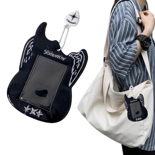 Kpop Photocard Holder Black Guitar Card Holder with Keychain, 1 PCS