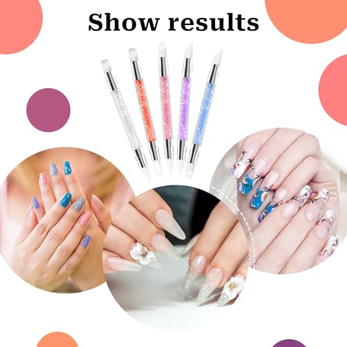 5 Pcs Nail Art Sculpture Pen Dual Tipped Silicone Nail Tools Nail Art Acrylic Pen Silicone Brushes for Resin Nail Art Tools for Design Nail Foil Carving Drawing Effect Shaping - color: 5 pcs style C