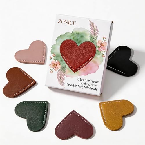 ZONICE Leather Heart Corner Bookmarks for Women, 6-Pack