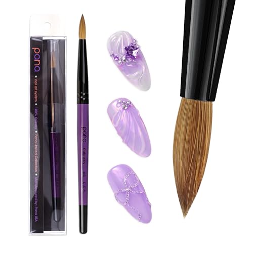 PANA Pure Kolinsky Hair Acrylic Nail Brush - Round Shape Black Ferrule with Purple Wood Handle (Size 6) - color: Purple, size: Size 6