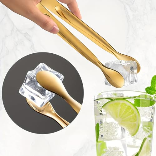 6PCS Mini Small Tiny Tongs, 4.4Inch Stainless Steel Small Tongs for Serving Food, Durable Kitchen Metal Tongs for Ice, Salad, Toaster, Desserts, Appetizers and Charcuterie Board (6 Pack, Gold)