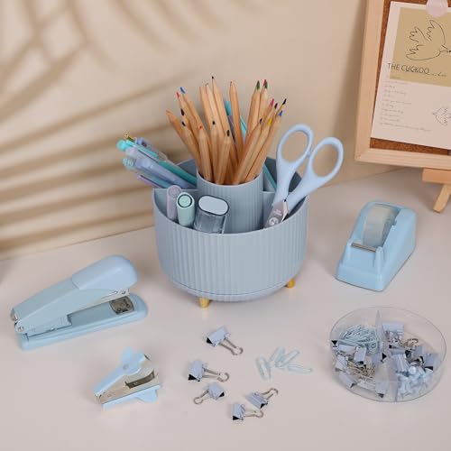 SKYDUE Blue Desk Accessories 11Pcs with Rotating Pen Holder for Desk - color: Blue