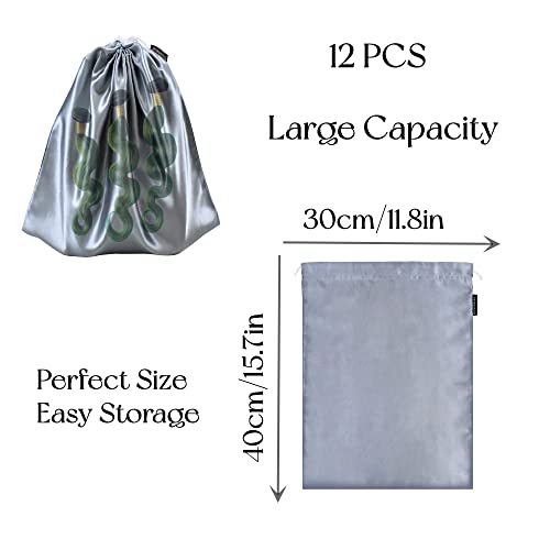 GONGKANGYUAN 12 Pcs Satin Wig Bags with Drawstring Satin Bag for Packaging Hair Extensions Wigs Soft Silk Pouches Hair Tools Storage Bags for Home and Salon (Grey) - color: Grey