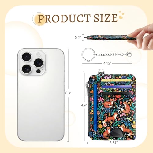Kelvoris Credit Card Holder Small Wallet Women, Slim RFID, Fox Flowers - color: Fox