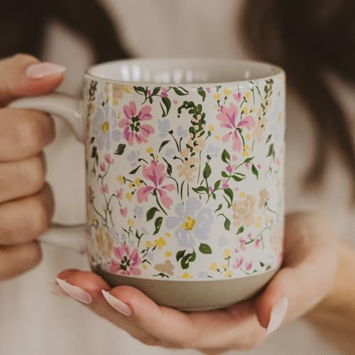 Sweet Water Decor Floral Stoneware Coffee Mugs - 14oz Cute Coffee Cups for Hot & Cold Drinks - Dishwasher & Microwave Safe - Spring Home Decor and Gift - Ideal Tea & Espresso Mugs - style: Floral