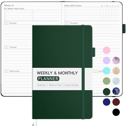 Undated Planner for 2026-2027, Forvencer Weekly Monthly Calendar Planner-A5 - color: Dark Green