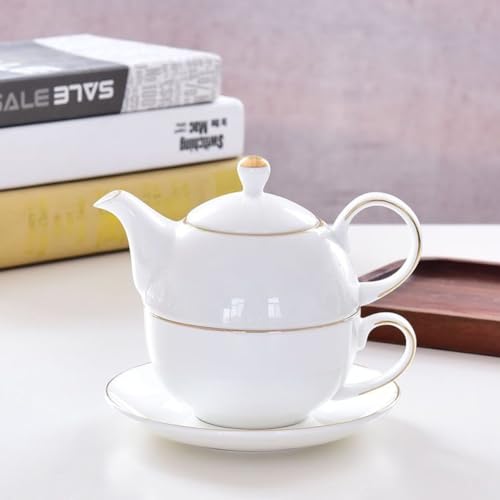 Ceramic Tea for One Set, 12oz Teapot& 8.2oz Cup (White) - color: White