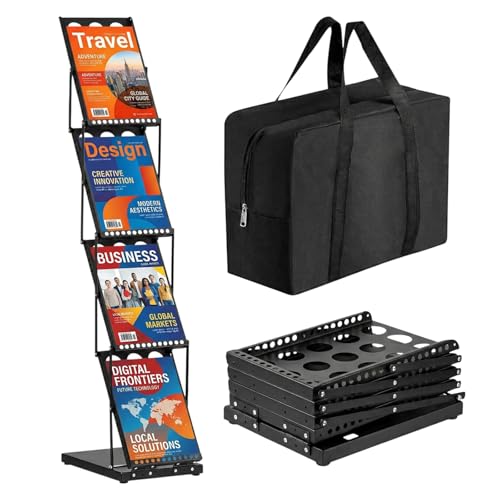 Brochure Display Stand with 4 Pockets Literature Stand, 1 Carrying Bag