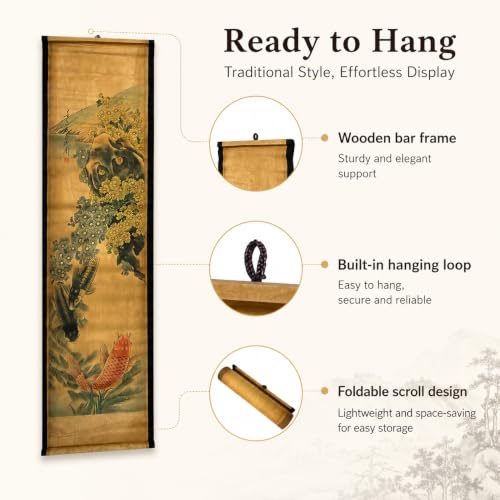 Wall Art Poster Prints Painting Scroll Decor Autumn Chrysanthemum Koi Fish - color: D3